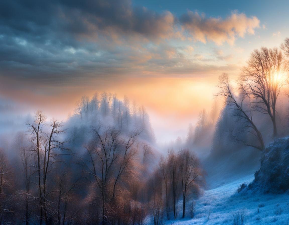 Winter Morning Landscape with Stratus Clouds