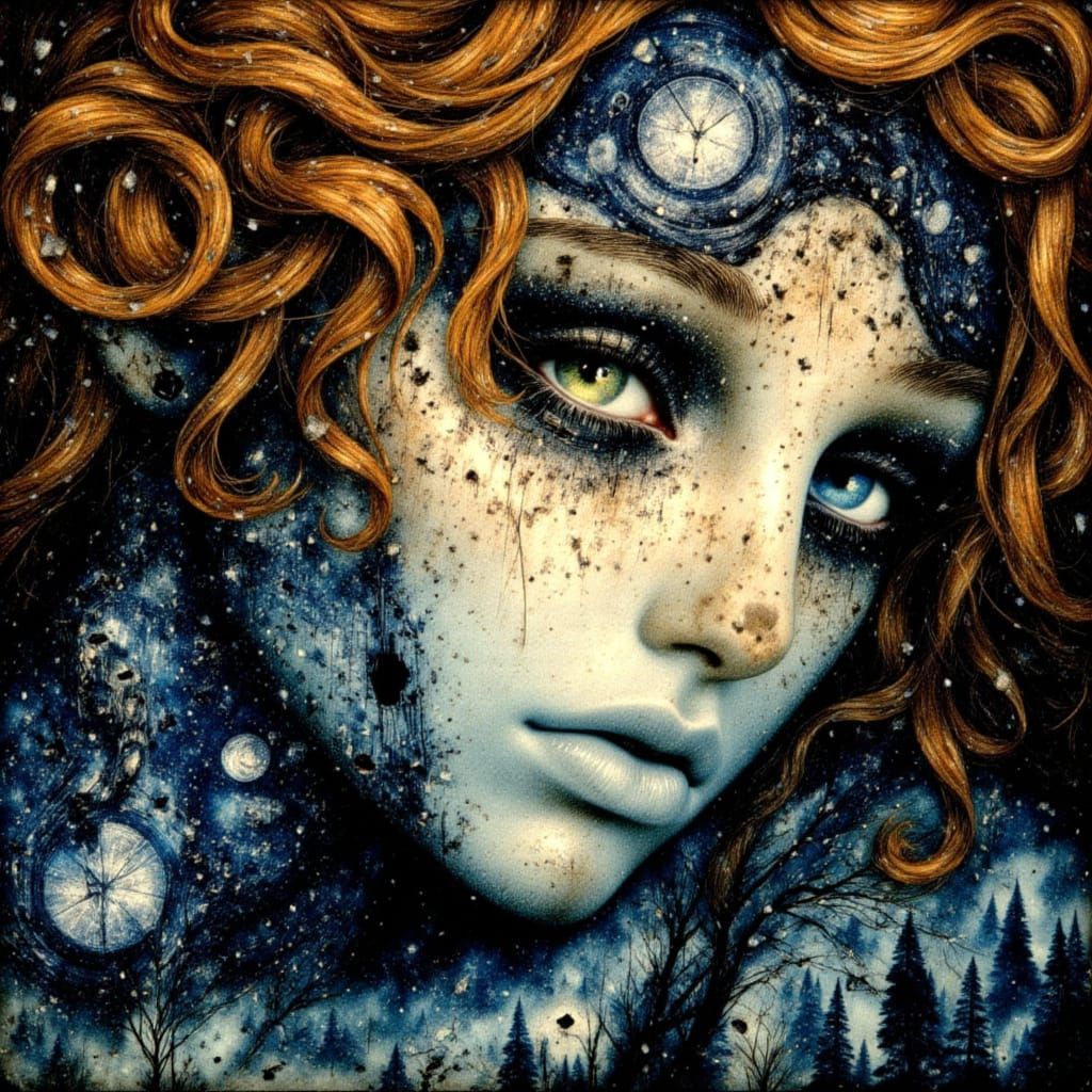 Celtic Druidess with Glowing Runes in Noir Style