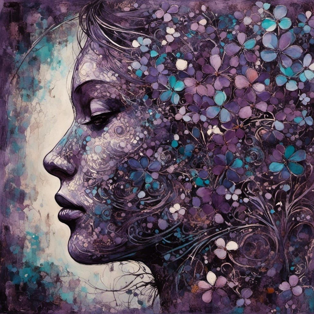 Abstract Liquid Ink Design in Lilac and Cyan