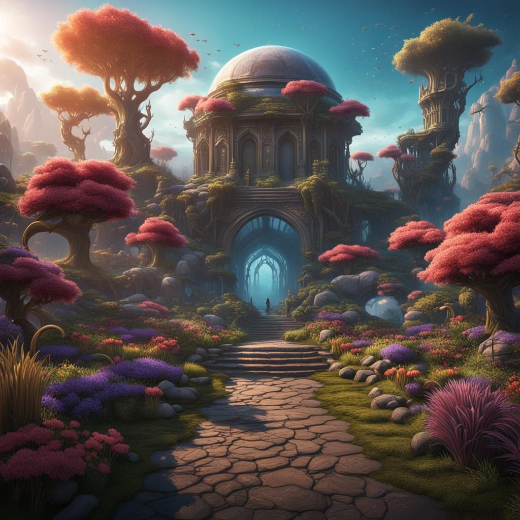 Exotic Garden on Alien Planet: Detailed Matte Painting