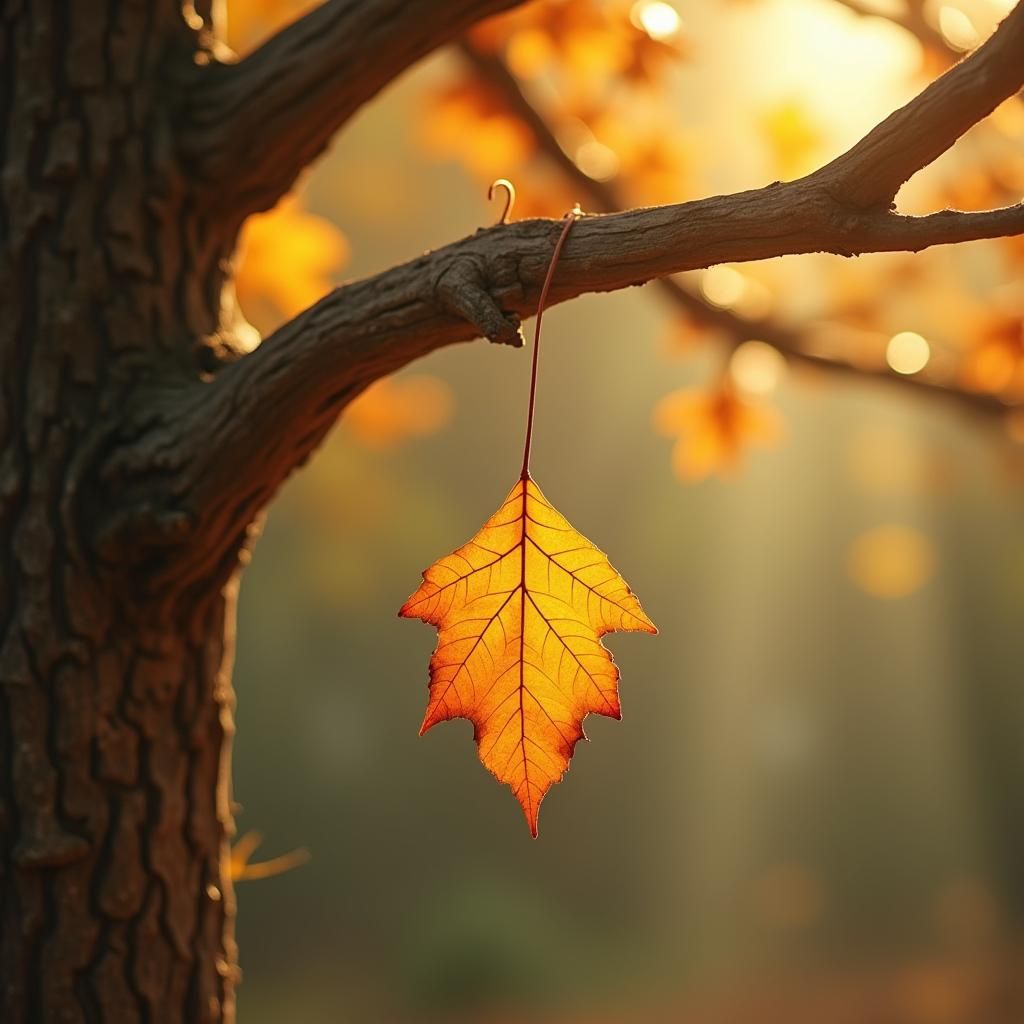 Amber Leaf Falling in Sunlight: Dreamy Realism