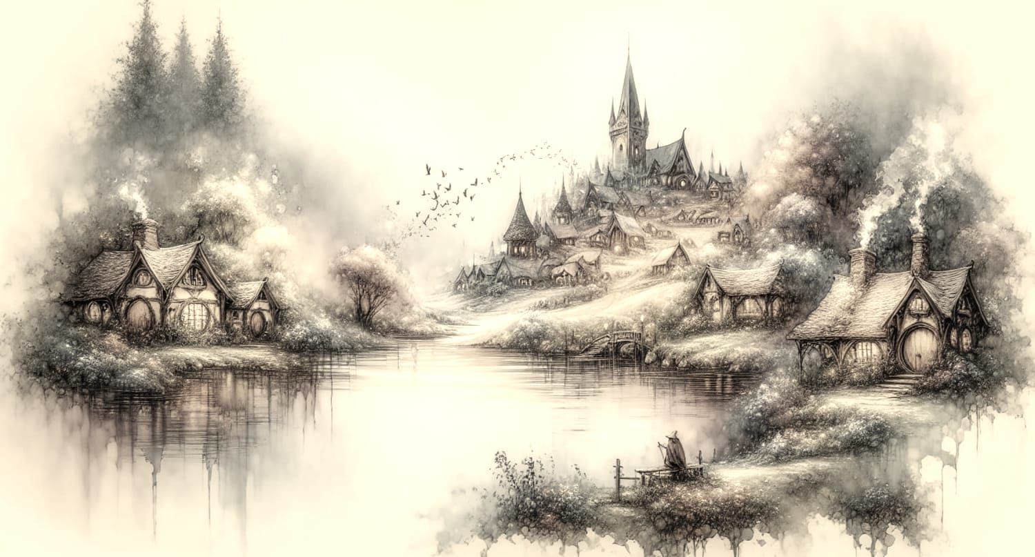 Enchanting Fantasy Village as Watercolor Art