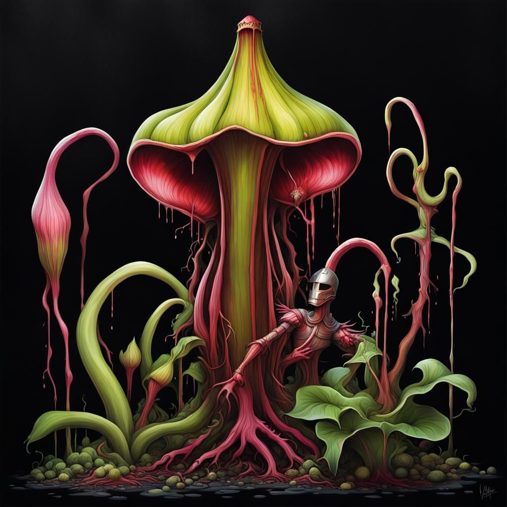 Magical Carnivorous Plant Graffiti Art with Knight
