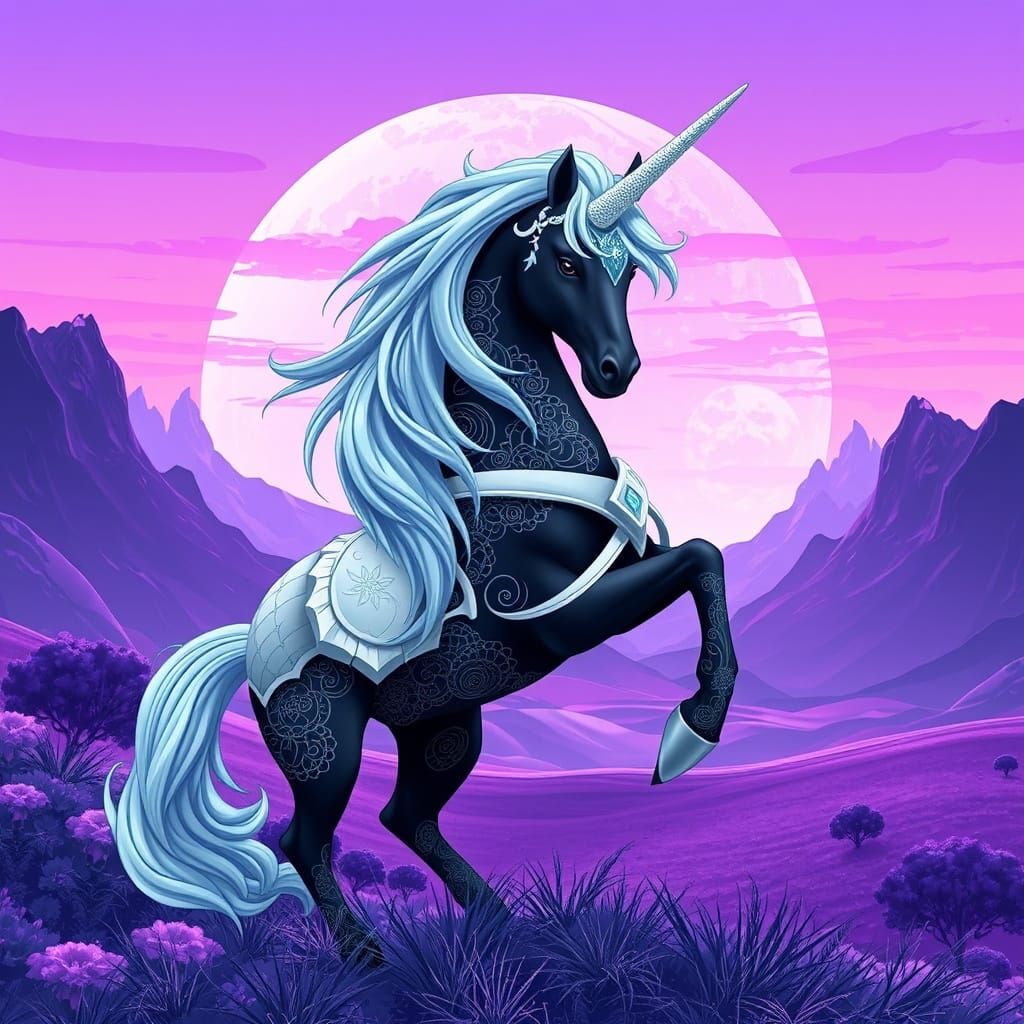 Black Unicorn in Abstract Vector Fractal Style