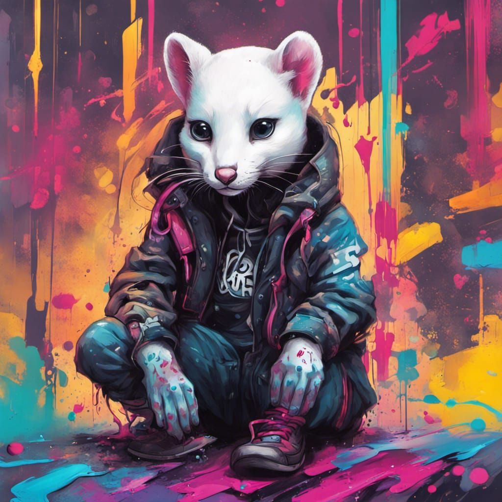 Cyberpunk Ermine Graffiti Art: Ultra Detailed