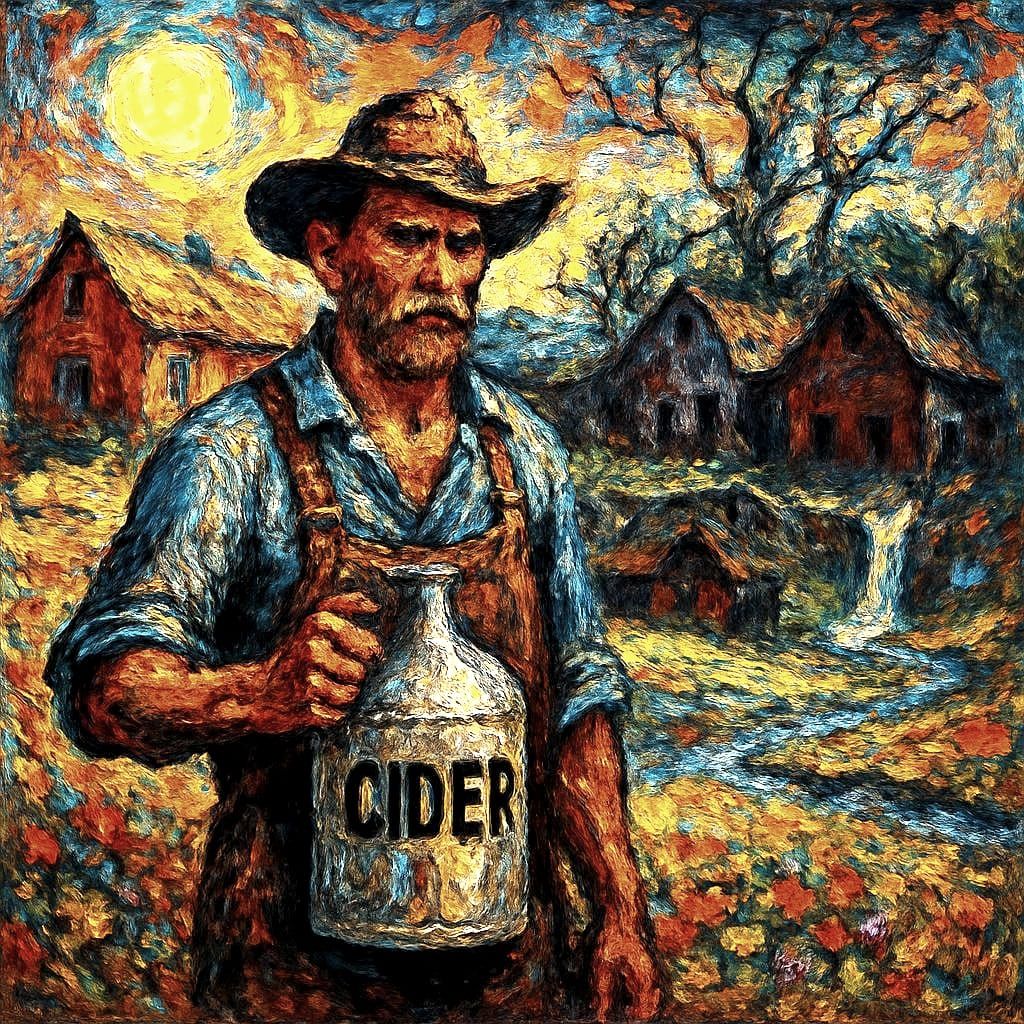 Encaustic Impasto Farmhouse Scene with Pioneer Spirit