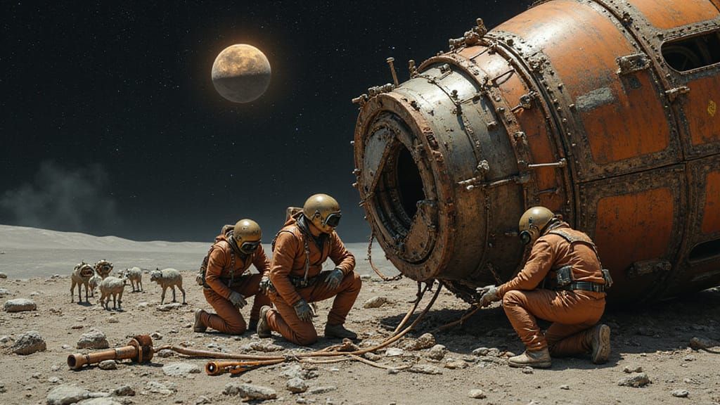 Steampunk Astronauts on Desolate Moon