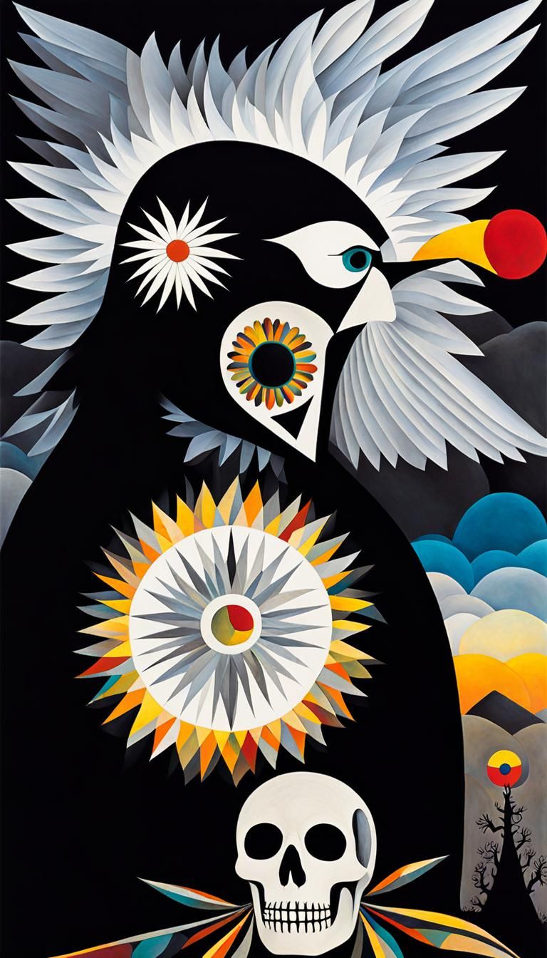 Native American Thunderbird  in  flight,  sun,   Azteca, dra...