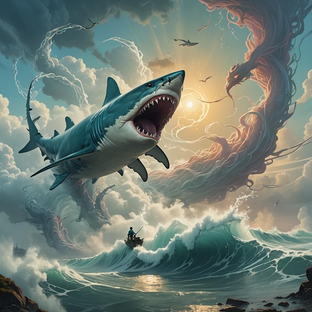 Dragon-Shark Air Elemental in Matte Painting Style