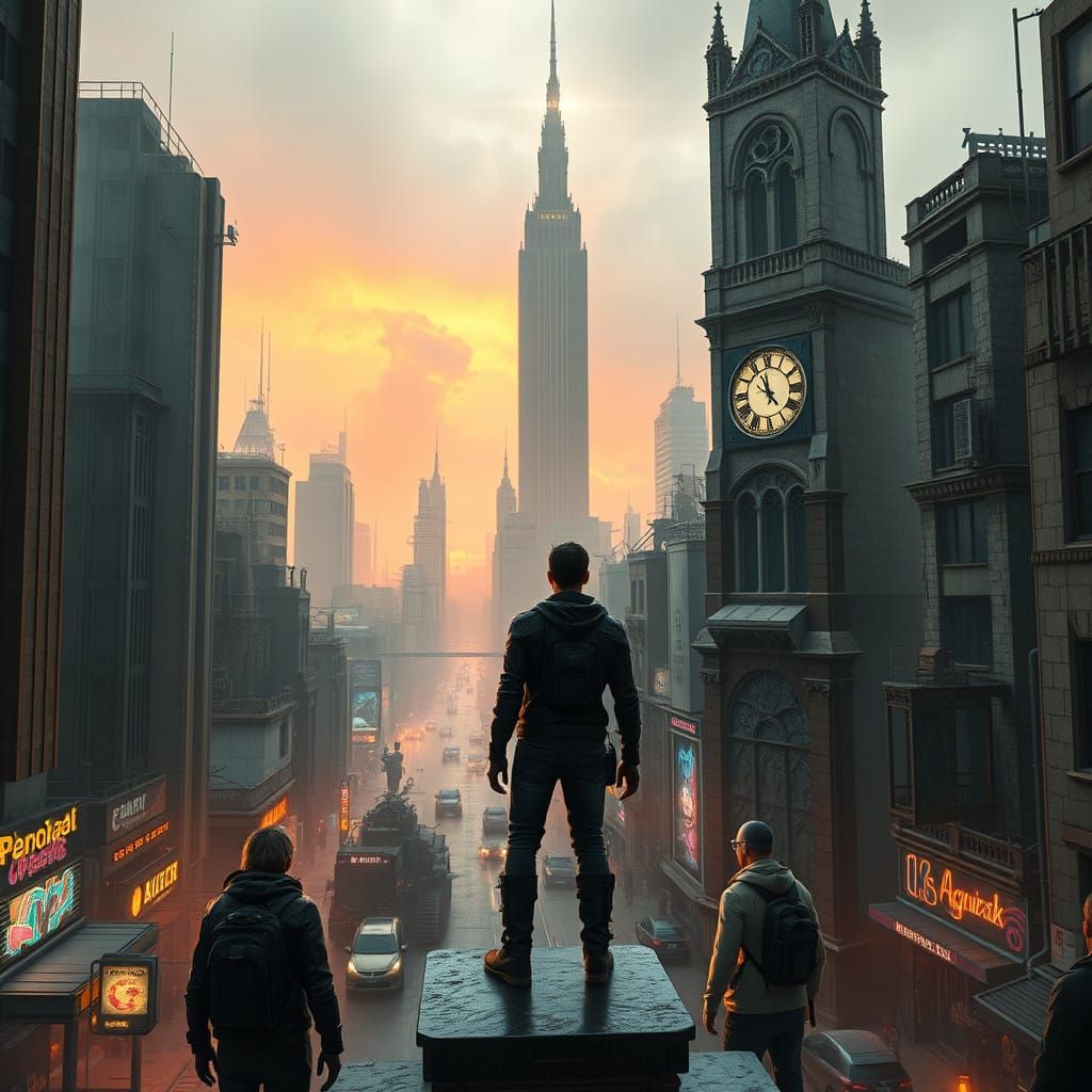 Cyberpunk Dystopia in 2350, Anachronistic Cityscape with Anc...