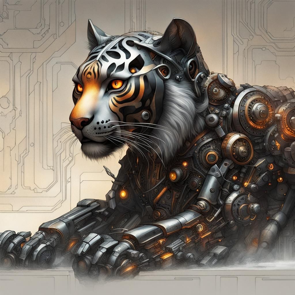 Mechanical Robotic Tiger Cub with Cosmic Energy
