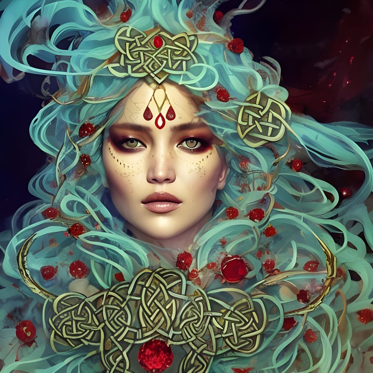 Celtic Goddess with Labyrinthine Knotwork Hair