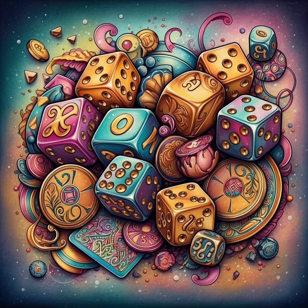 Coloring Page: Board Game Dice in Surreal Line Art
