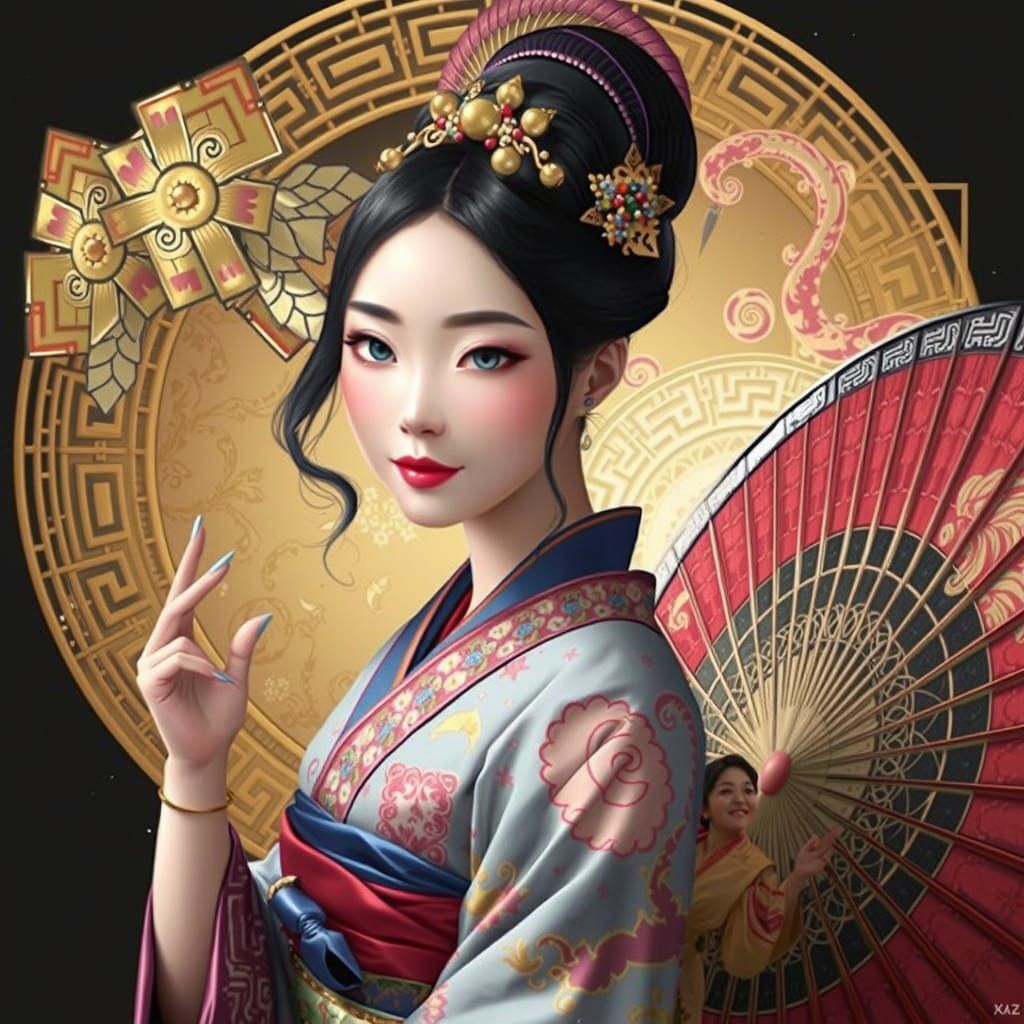 A beautiful young geisha at Japanese's room.