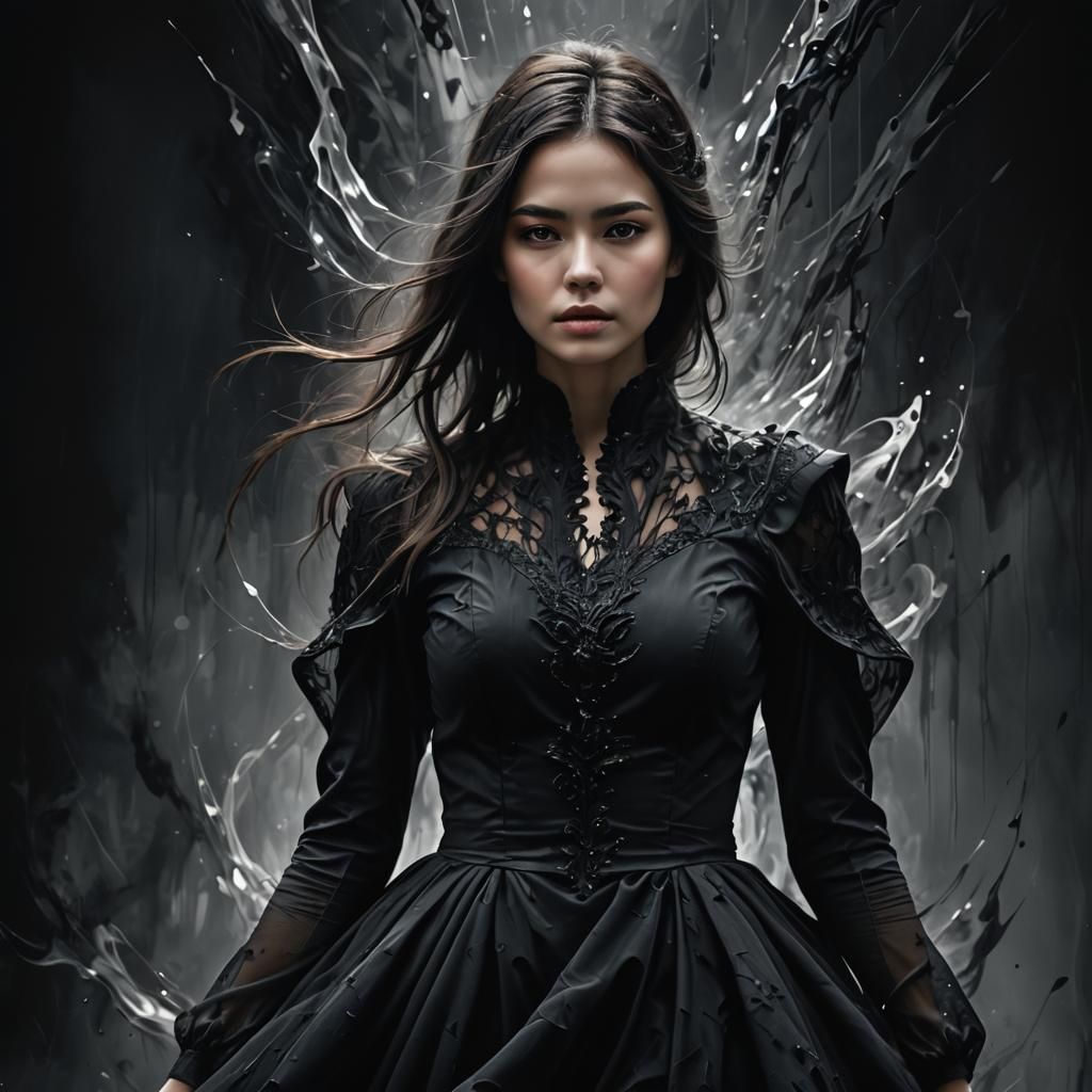 Abstract Dark Impressionism: Blurred Figure in Black Liquid