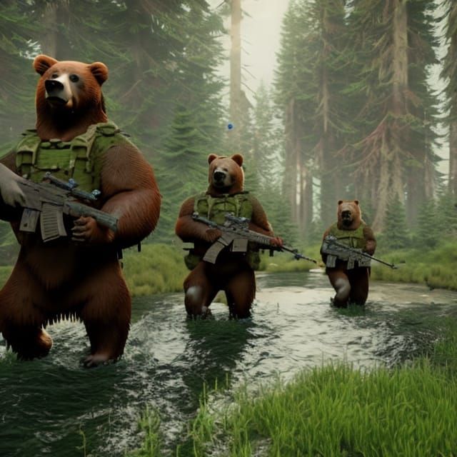 Hyperrealistic Bears Patrol Redwood Forest