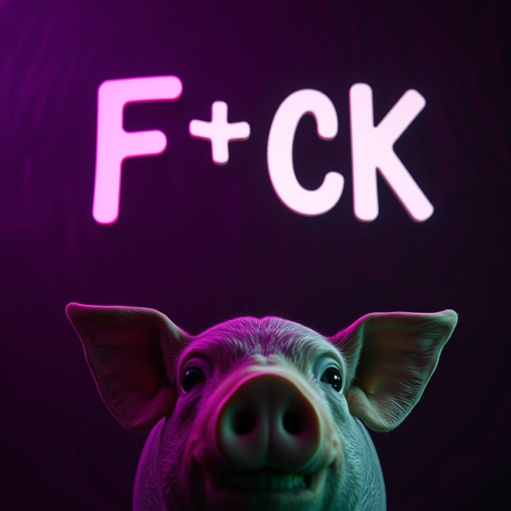 Surreal Bold Letters on Black with Pig Silhouette