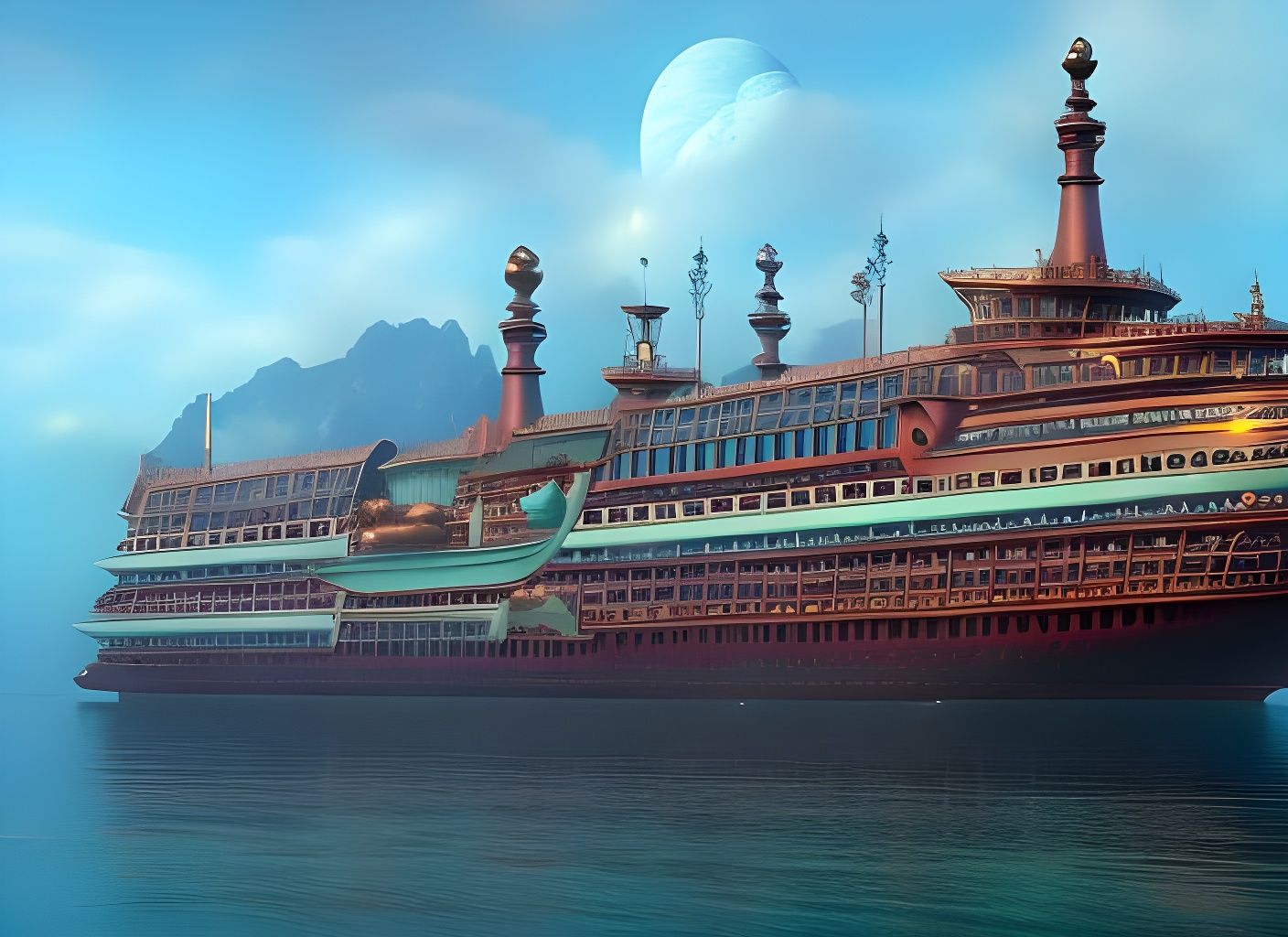 Intricate hyperrealistic "ship of dreams" by anna Dittmann, marc adamus, studio ghibli