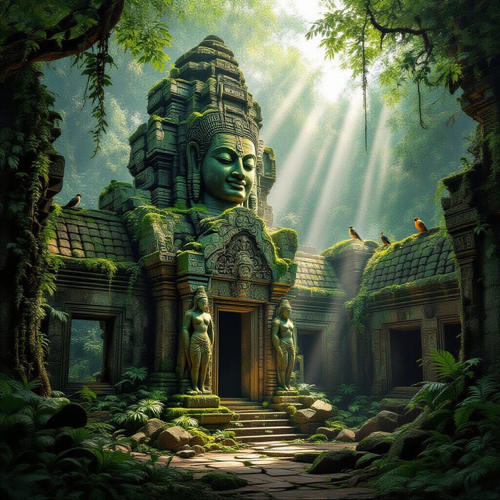 Ancient Jungle Temple with Art Nouveau Details