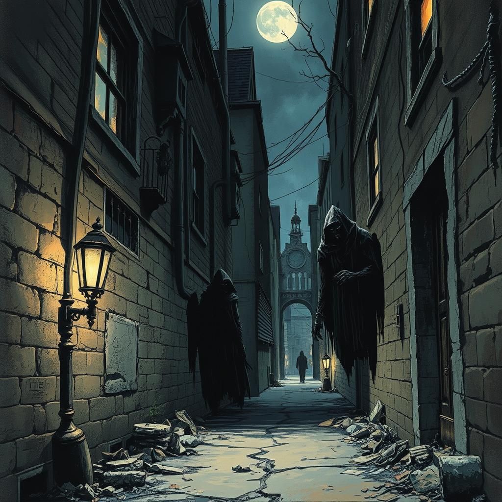 Sinister Grim Reaper Shadow in Dark Alley
