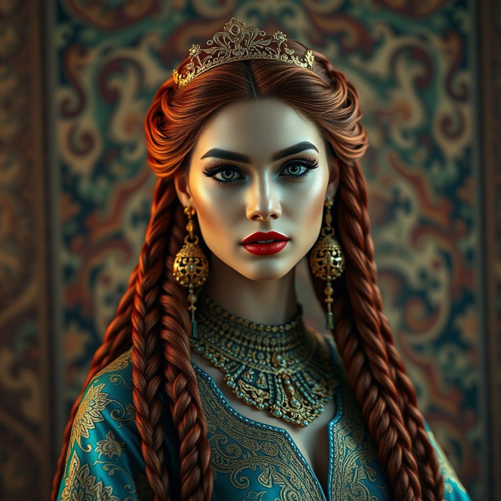 Regal Middle Eastern Goddess in Lavish Traditional Attire