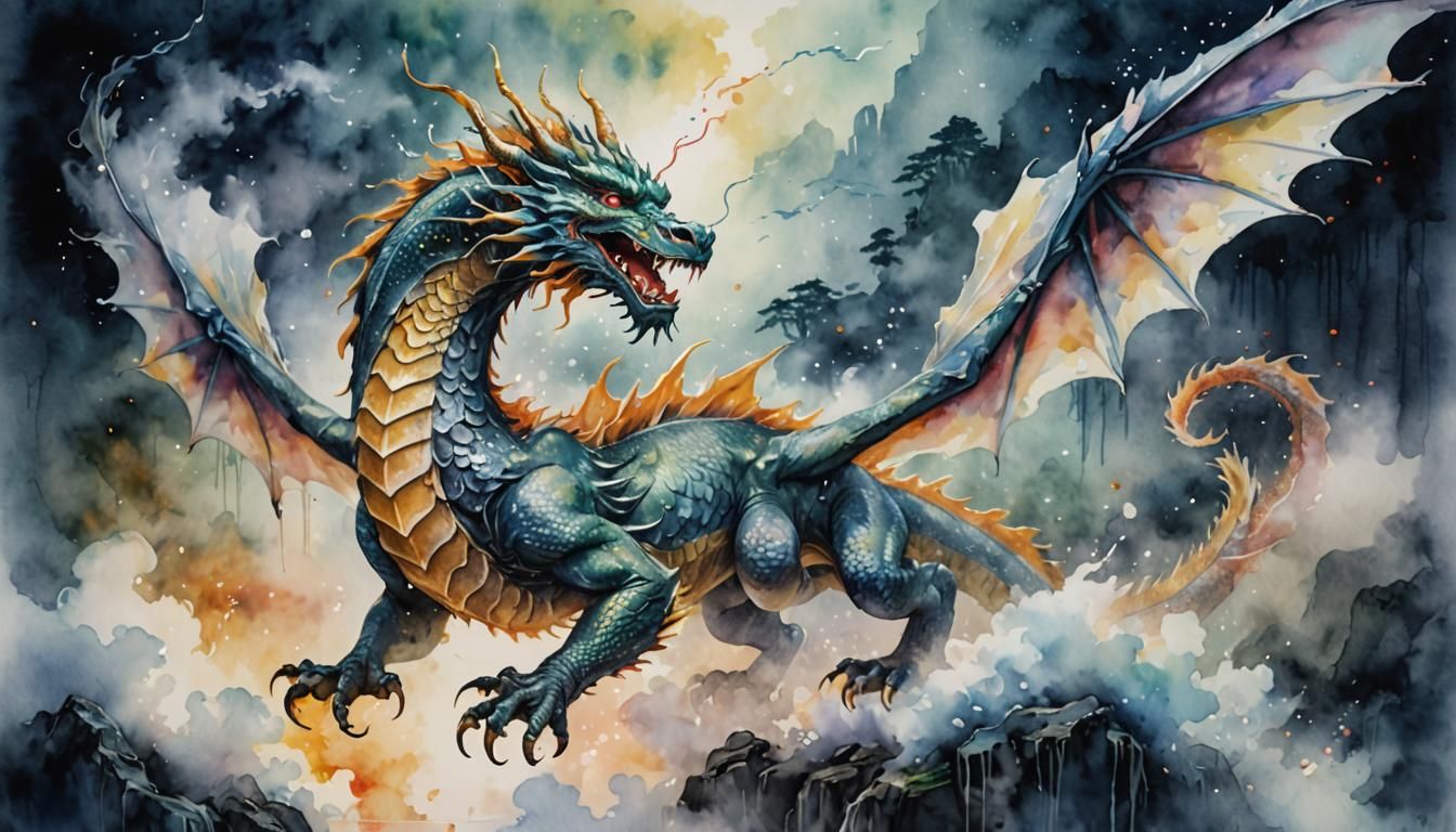 Japanese Dragon Soaring Through Ethereal Realm