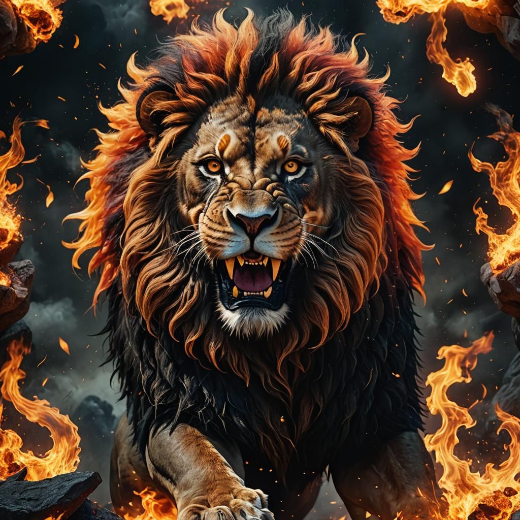 Roaring Lion Ablaze: A Vivid Fantasy Rendering