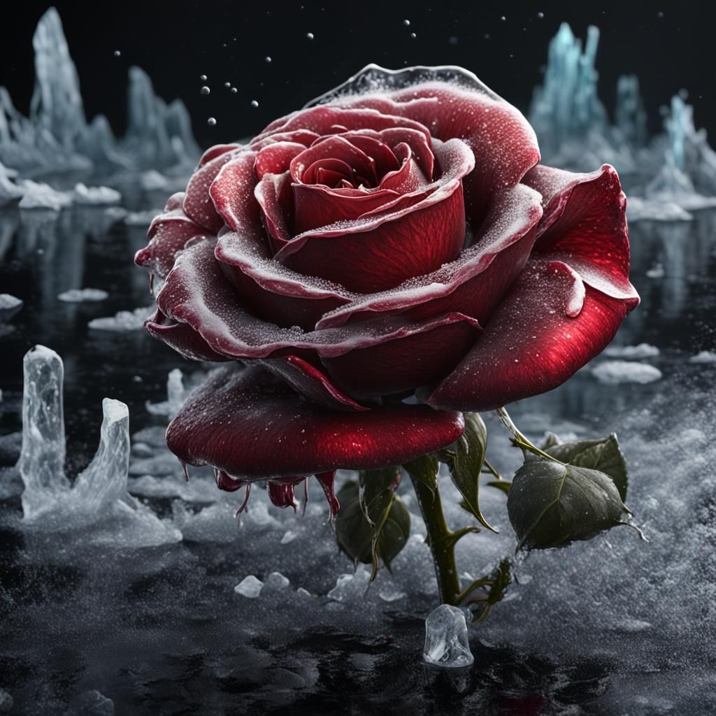 Frozen Rose: Detailed Matte Painting in Ice