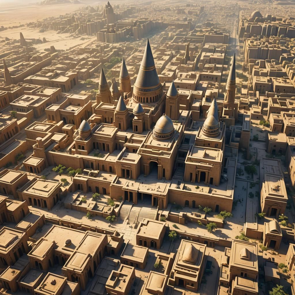 Fantasy Egyptian City with Temples: Cinematic Panoramic View