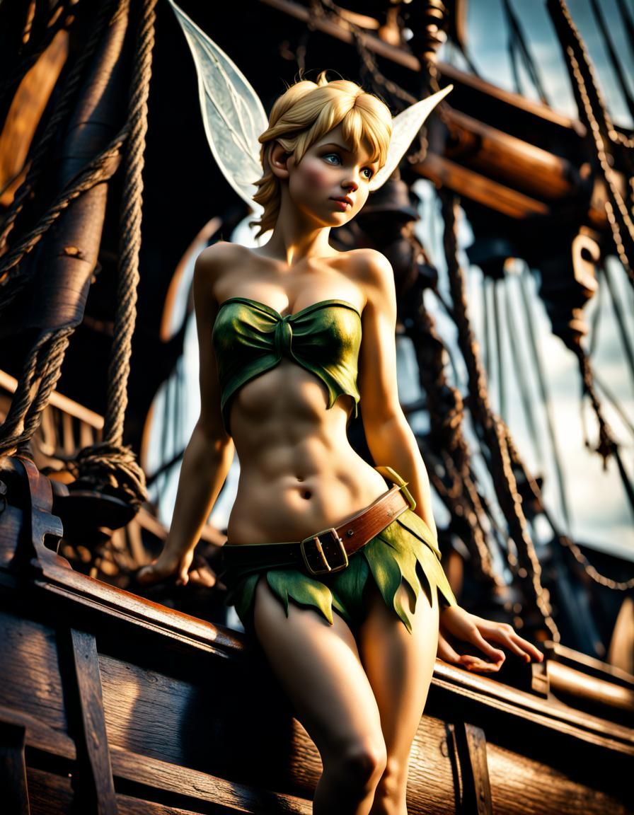 Hyperrealistic Tinkerbell on Pirate Ship in HDR