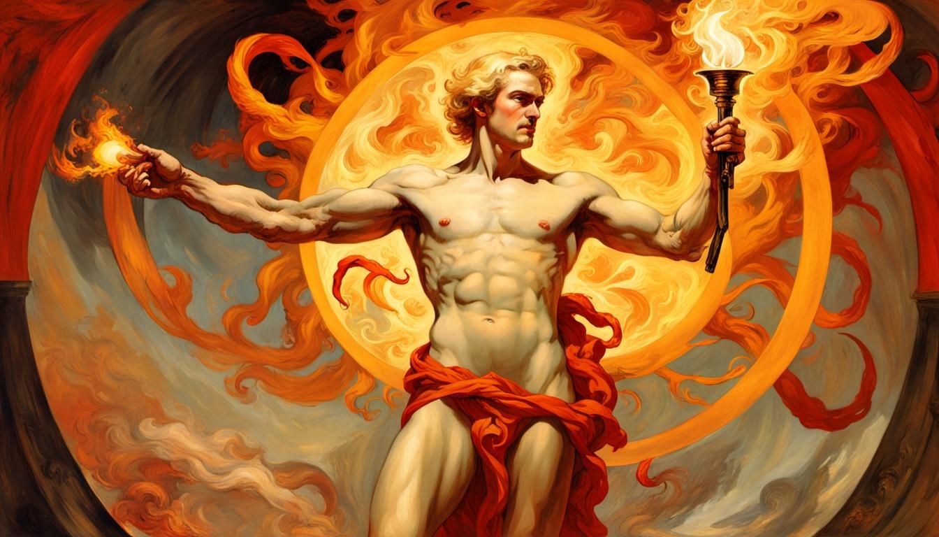 Prometheus with Fire Torch in Art Nouveau Style