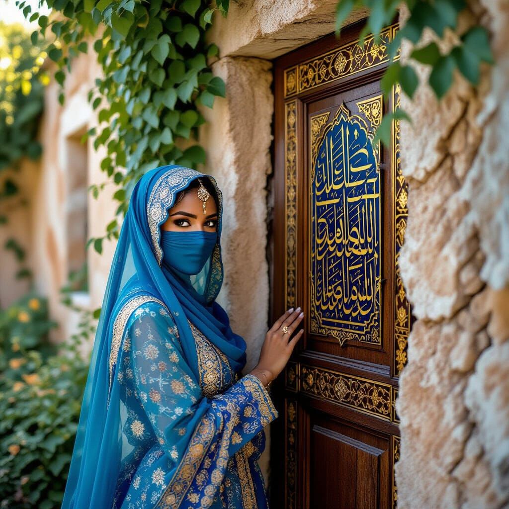 Mystical Arabian Woman near Amber Door