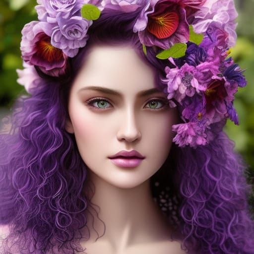 Beautiful Girl with Purple Hair, Hyperrealistic Fantasy Art