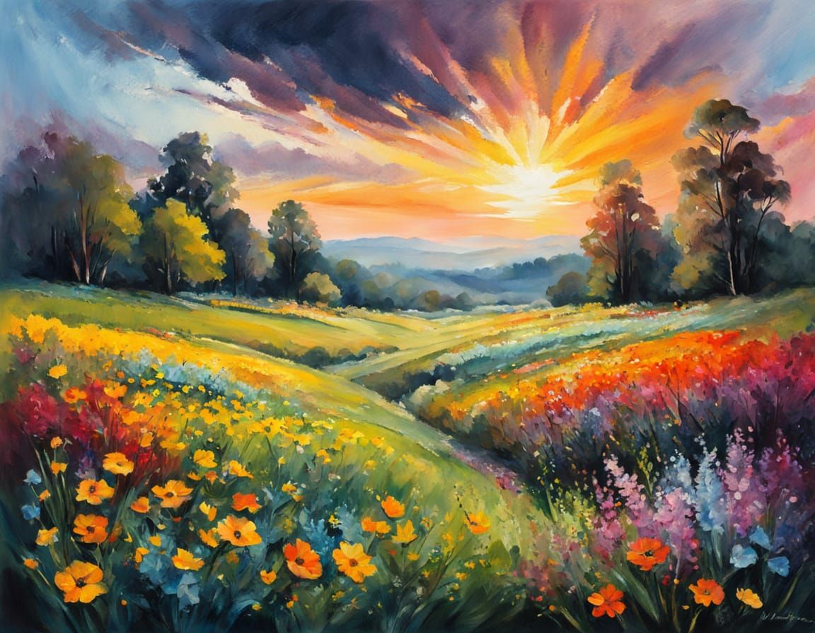 Vibrant Spring Awakening in Gouache Style