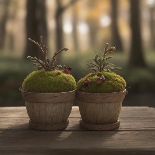 Macro Still Life with Acorns, Apples, Moss and Straw