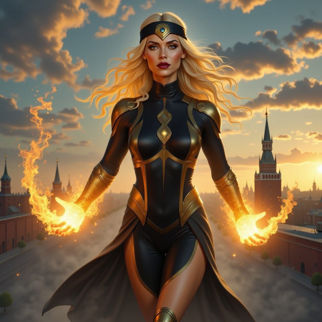 Darkstar of the X-Men Flying Over Russia