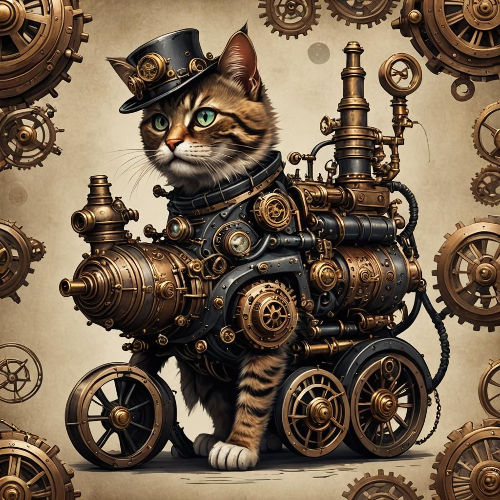 Steampunk Cat Engine: A Mechanical Marvel