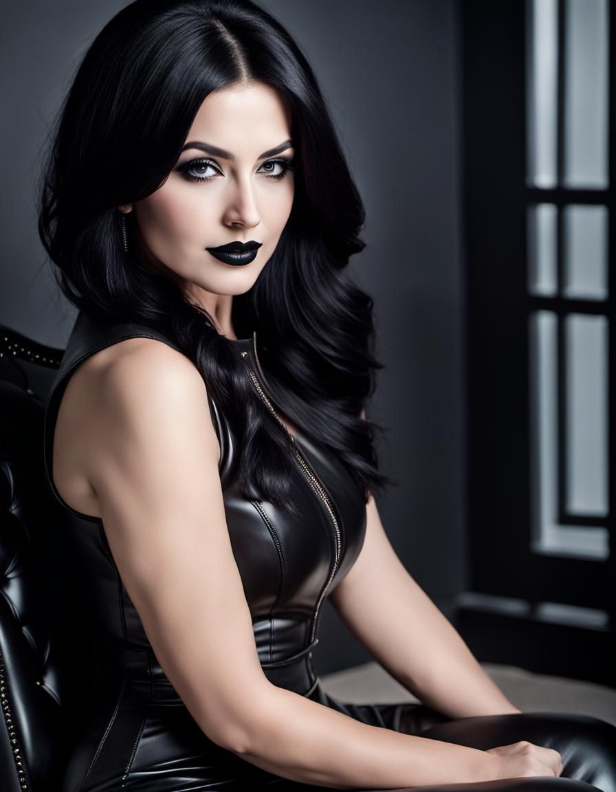 Gothic Woman in Modern Guestroom: Pop Art Portrait