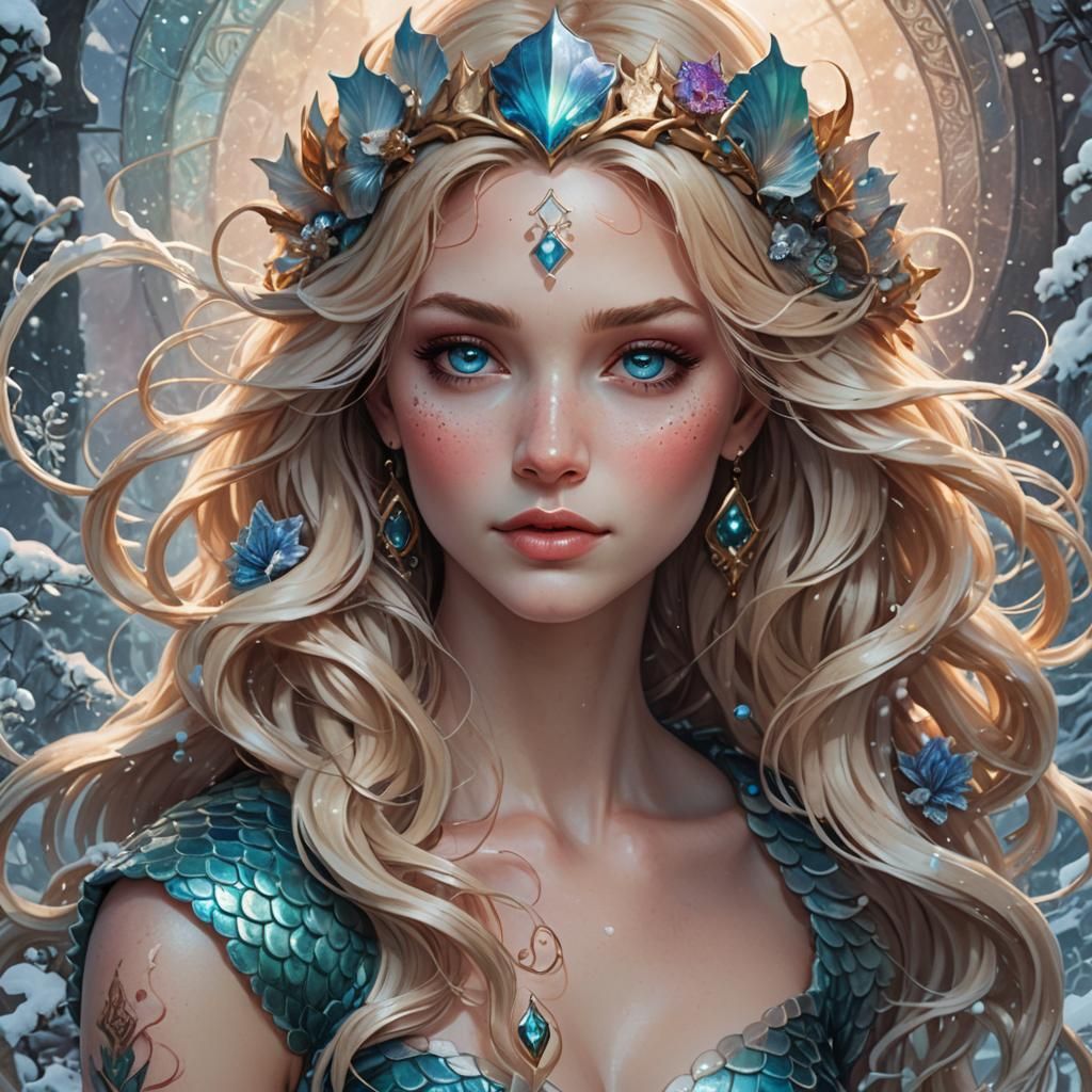 Winter Mermaid Tattoo in Traditional Style