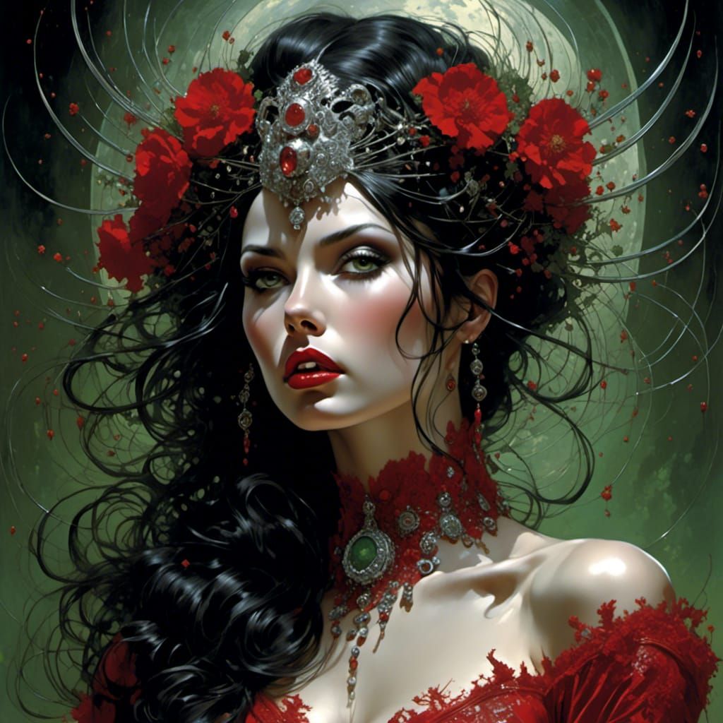 Spanish Vampire in Latex Lingerie, Detailed Portrait