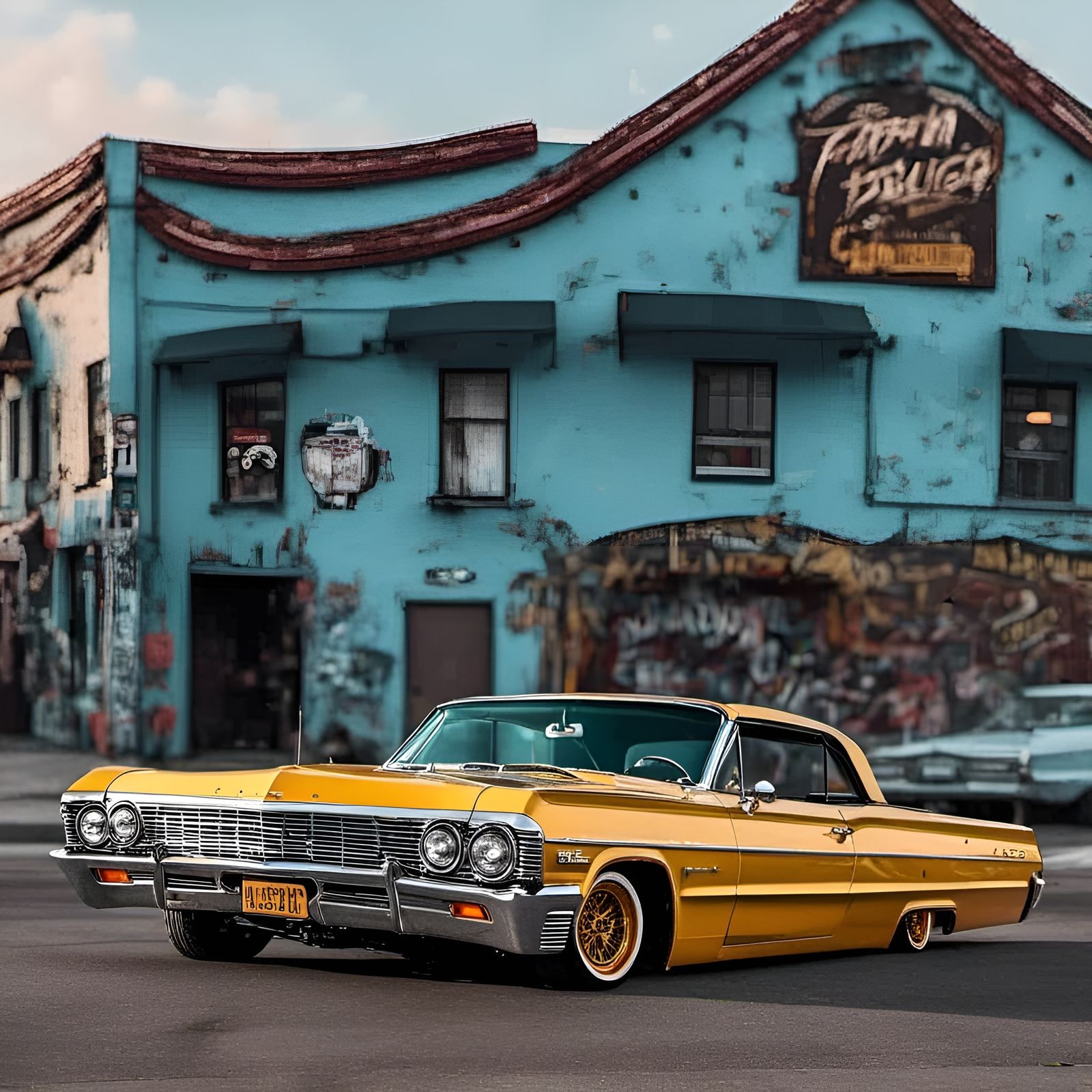 Wide View of Lowrider Car in Detailed Matte Painting