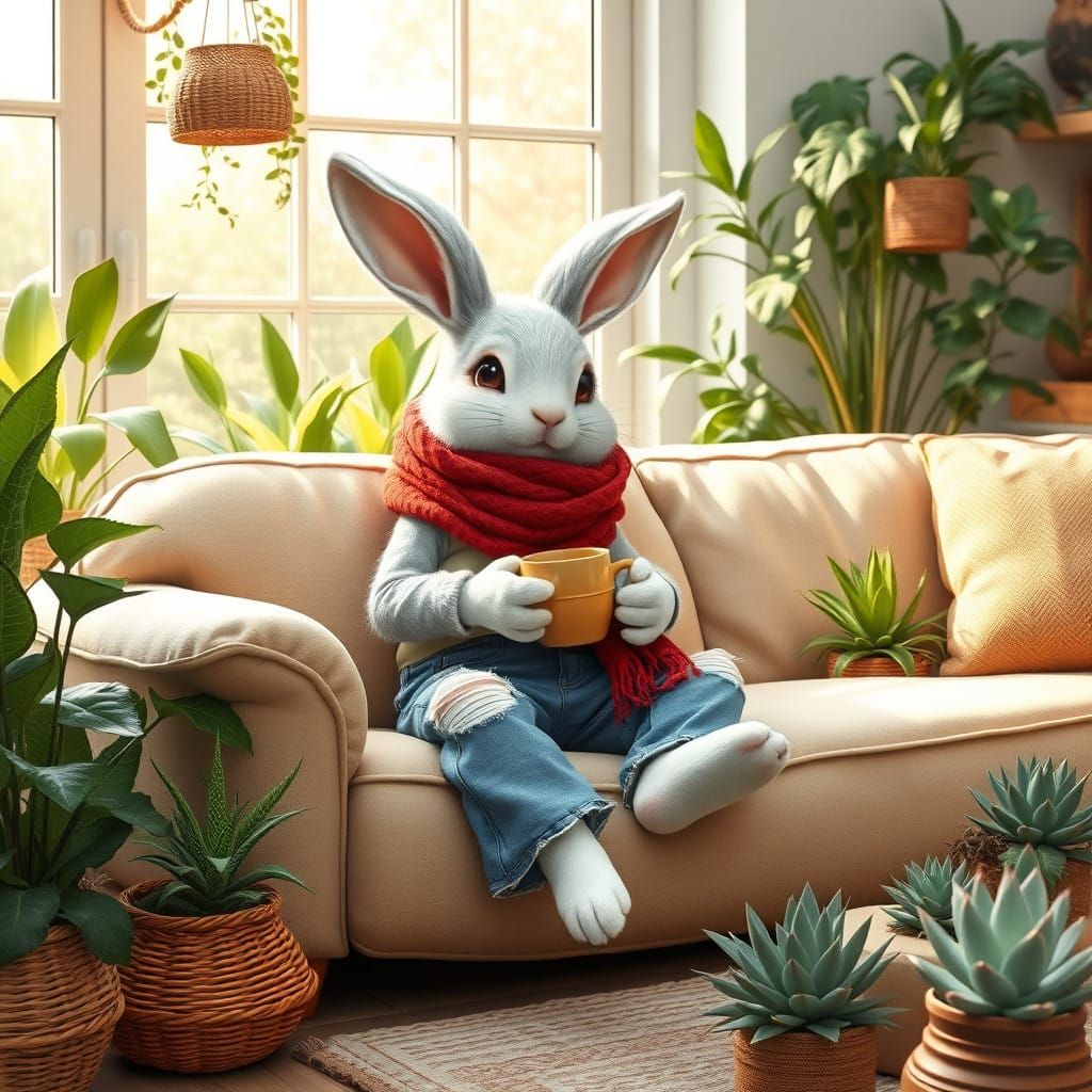 Serene Rabbit in Cozy Living Room