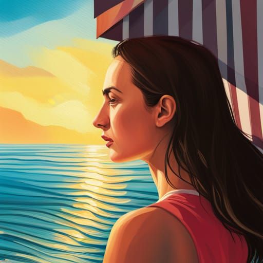 Woman Watching Sea on Sunny Beach