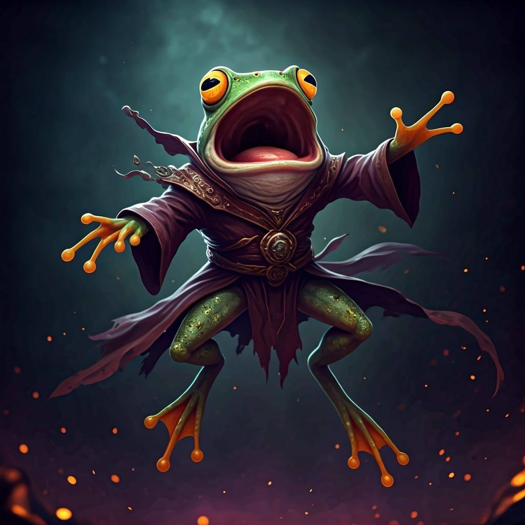 Terrified Frog Cleric Leaping in Fear: Fantasy Art