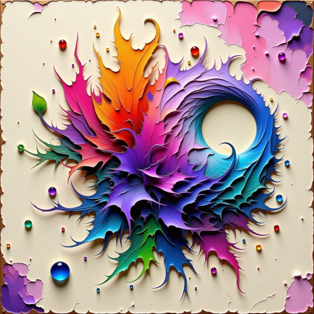 Feathery Circular Shape in 3D Impasto Style