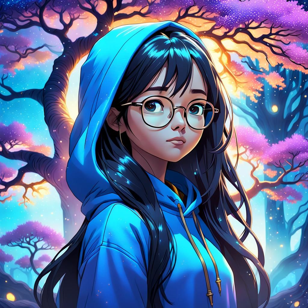 Magical Tree Scene with Girl, Fantasy Concept Art