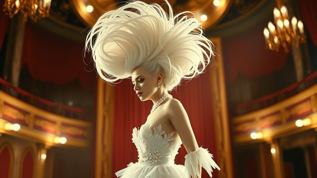 Surreal Showgirl on Stage in Mixed Media Style