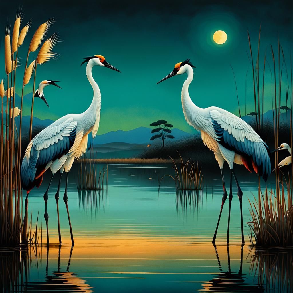 Cranes in Evening Light: Graphic Novel Illustration