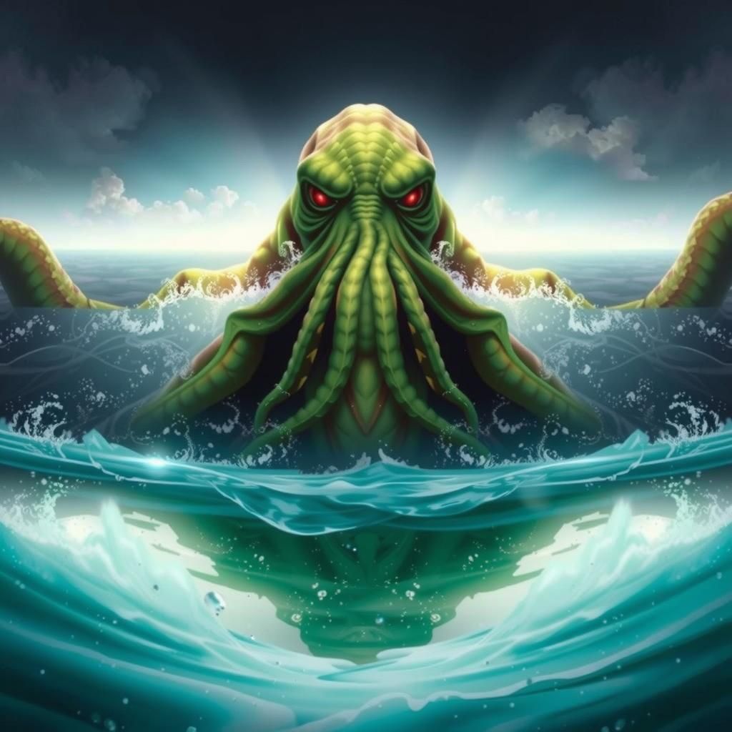 Colossal Cthulhu Rises from Emerald Ocean
