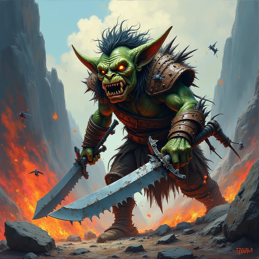 Goblin Warrior in a Desperate Battle, Gritty Art Style